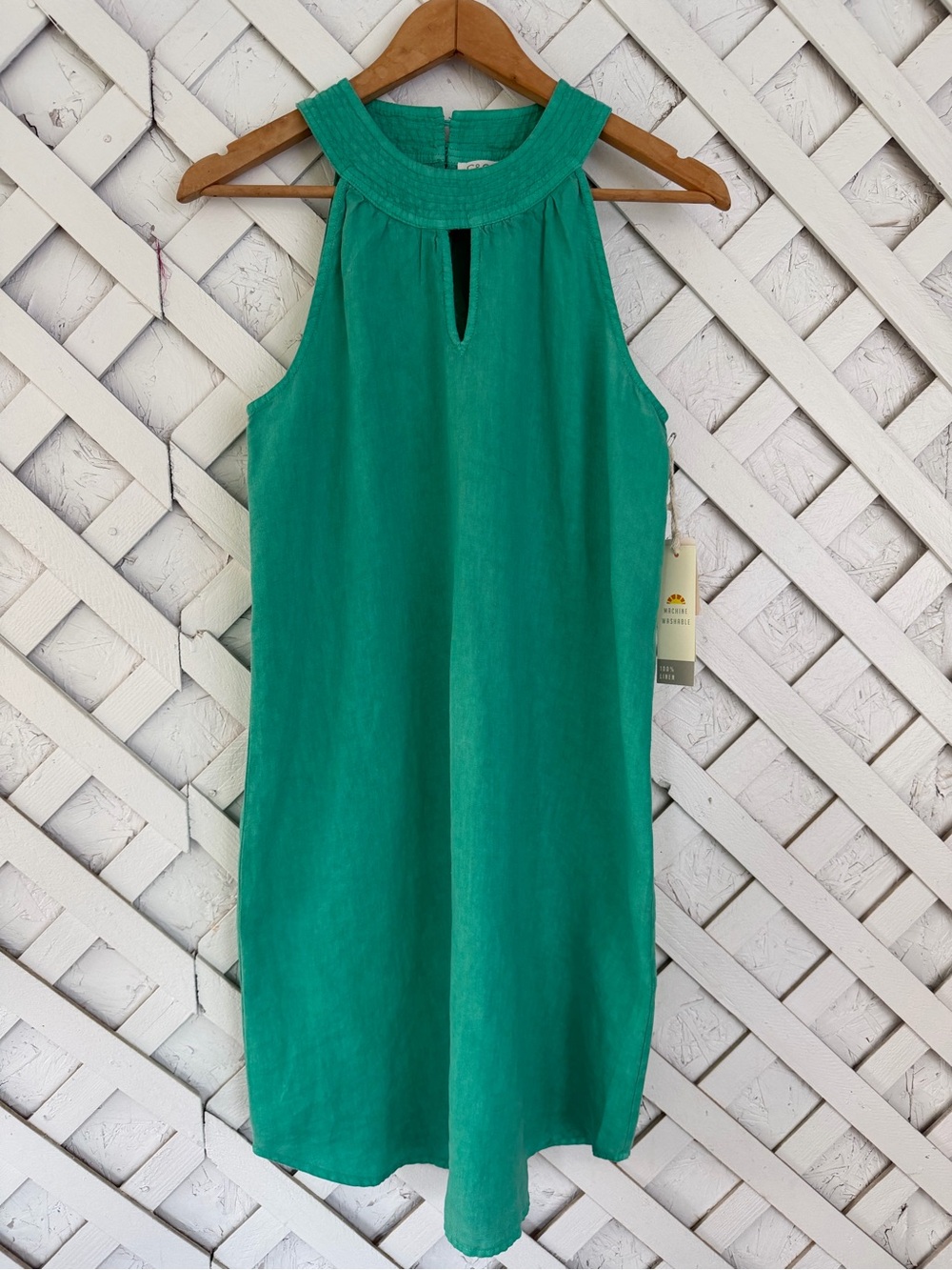 C&C California Cleo Collar Linen Halter Dress Green Small New